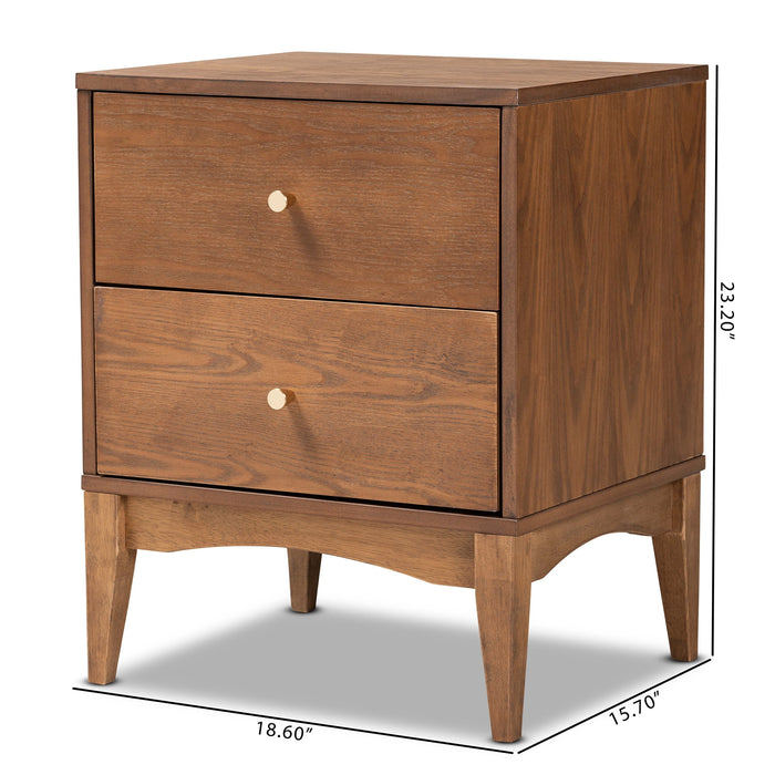 Baxton Studio Landis Mid-Century Modern Ash Walnut Finished Wood 2-Drawer Nightstand - new