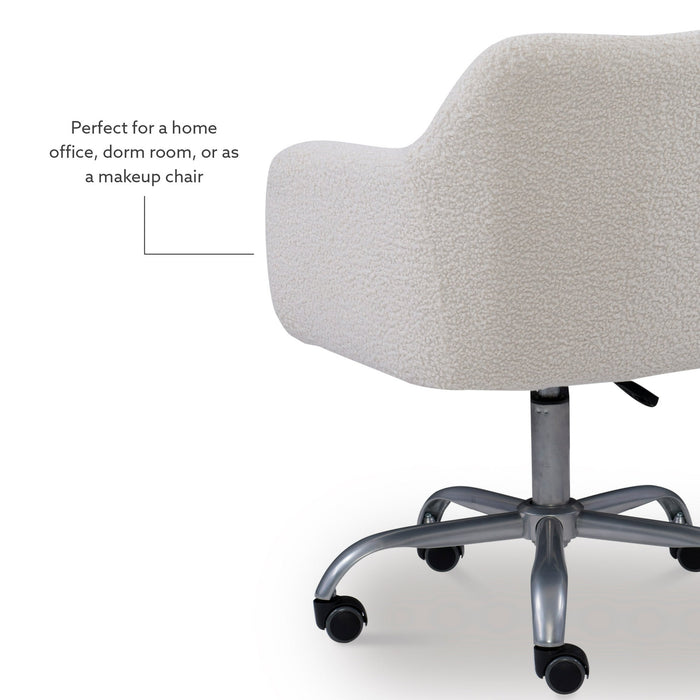 Linon Bannock Mid Back Task Chair with Adjustable Height and Swivel, Silver/White Sherpa - new