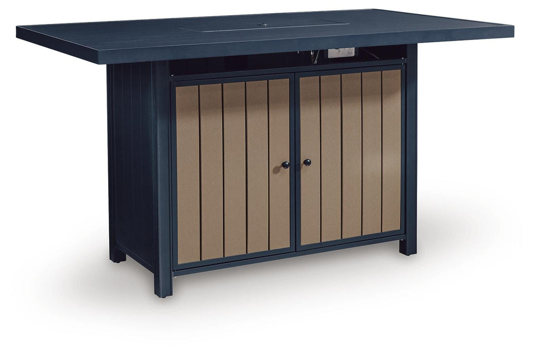 Mabry Shores Navy Blue/Driftwood RECT Bar Table w/Fire Pit