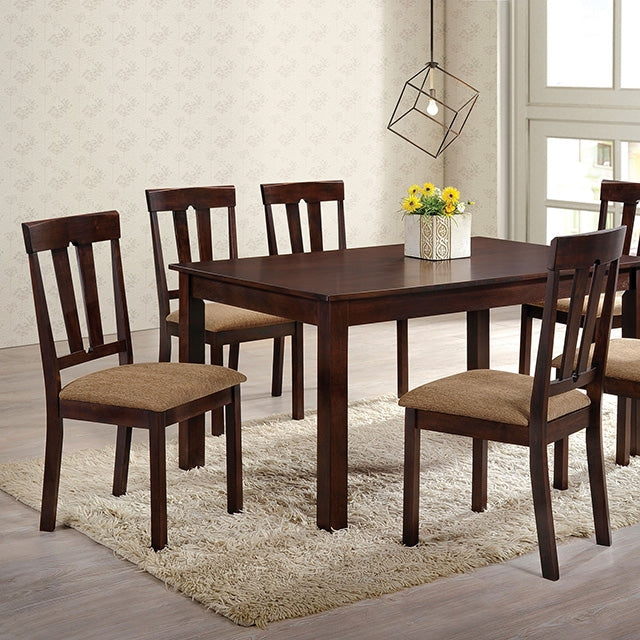 Topeka 7 Piece Rectangular Dining Room Set in Walnut and Beige by Furniture of America - FOA-NX3001T-7PC - new