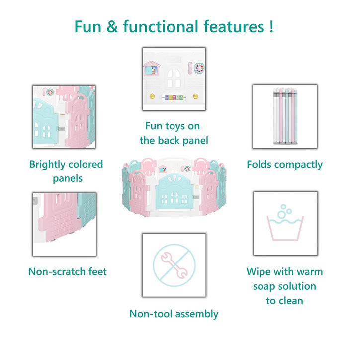 Dream On Me 12 Panel Rumi Baby Playpen in Pink and Blue, Easy to Fold and Store, Fun Game Panel, Indoor and Outdoor Playpen for Babies and Toddlers - new