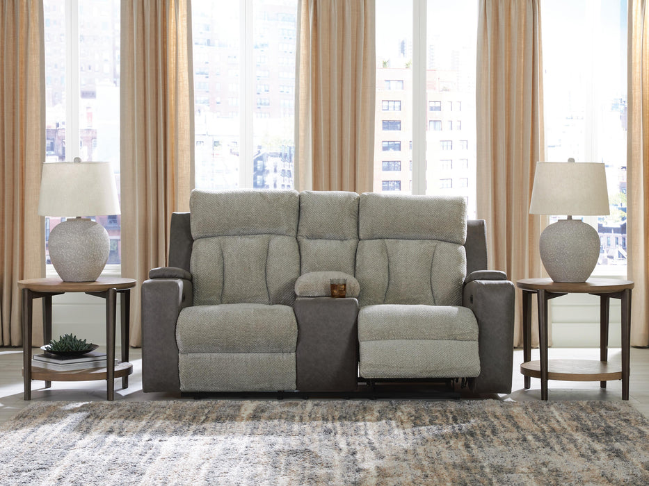 Stately Check Sisal PWR REC Loveseat/CON/ADJ HDRST