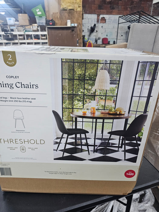 2pk Copley Dining Chairs Faux Leather Midnight Black - Threshold™: Upholstered, Metal Legs, Mid-Century Modern
