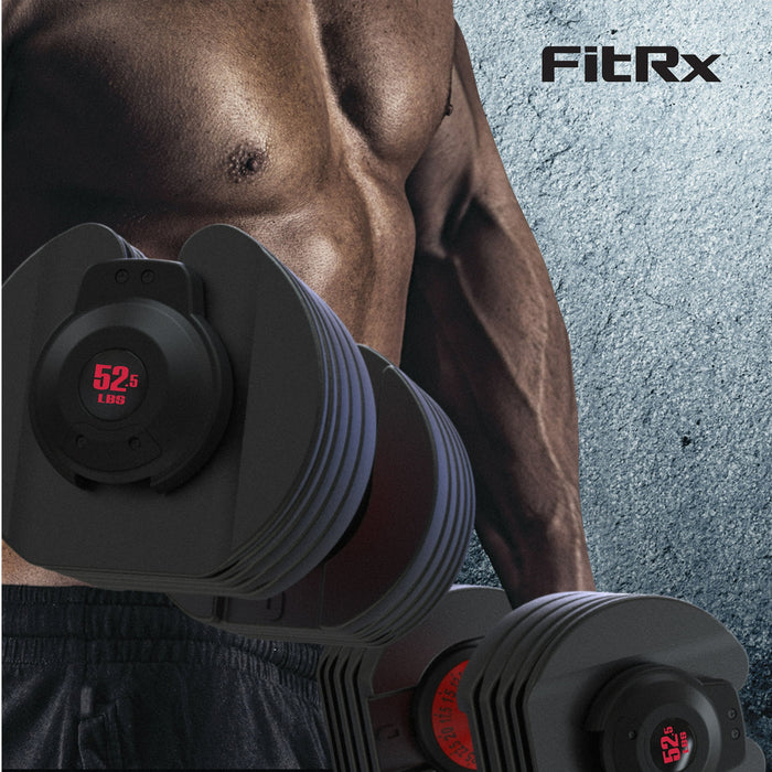FitRx Adjustable Dumbbells, 52.5lb SmartBell Dumbbell Set with Quick-Select Weights for Home Gym - new