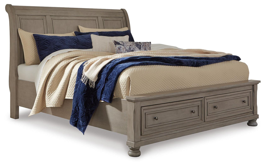 Lettner Light Gray Lettner California King Sleigh Bed with 2 Storage Drawers
