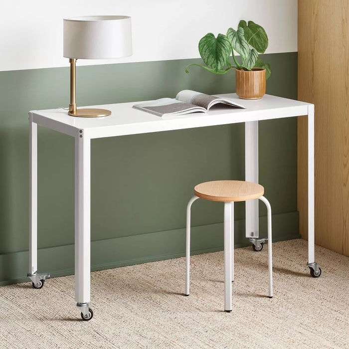 45" Rolling Metal Computer Desk Chalk White - Room Essentials™