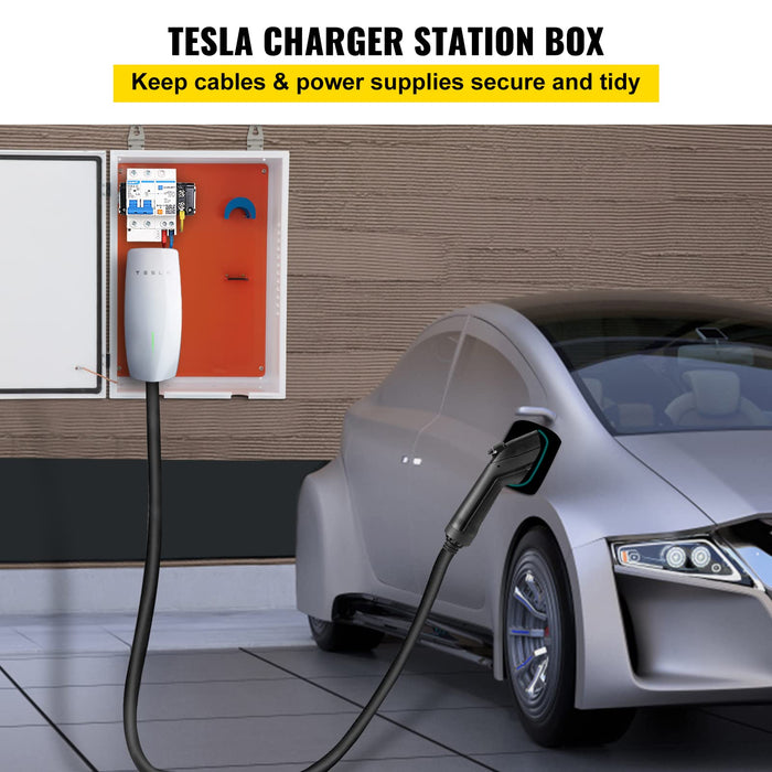 VEVOR Tesla Charging Station Enclosure, 28''x20''x10'', Exterior Cable Management Box, IP32 Rated for Dust and Water Resistance, Durable Cold Rolled Steel Construction - open_box
