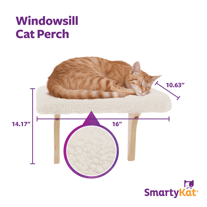 SmartyKat Paw Perch Padded Perch for Indoor Cats & Kittens Up to 15 Pounds, Easy Install, All Lifestages, Machine Washable Sherpa Cover, Cream - new