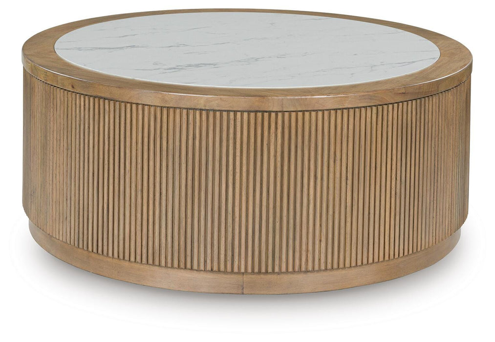 Camdill Light Brown/White Round Cocktail Table