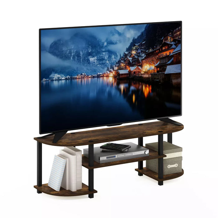Furinno Wide TV Stand Entertainment Center for TV's up to 55" with Open Bookcases Shelves Amber Pine/Black - new