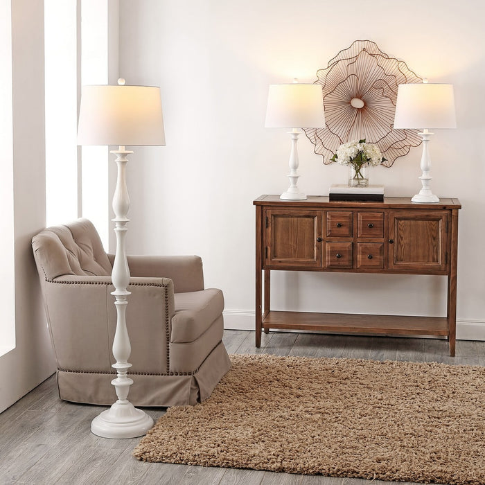 SAFAVIEH Bessie Classic Floor and Table Lamps Set, White, Set of 3 - new