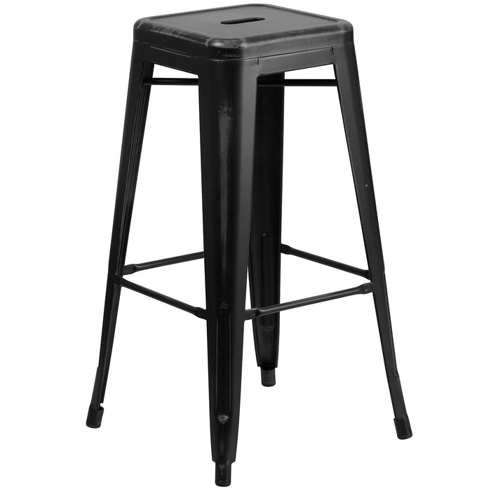 Flash Furniture Kai Commercial Grade 30" High Backless Distressed Black Metal Indoor-Outdoor Barstool - new
