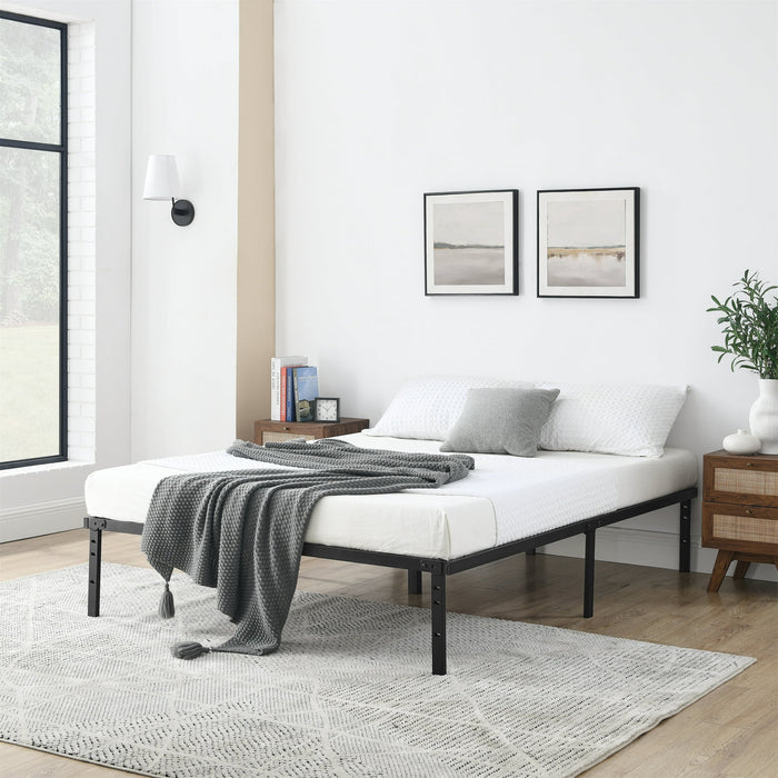 Mainstays Queen 14" Heavy Duty Steel Slat Platform Bed Frame with Storage Space Under Frame, No Box Spring Required, Black - new