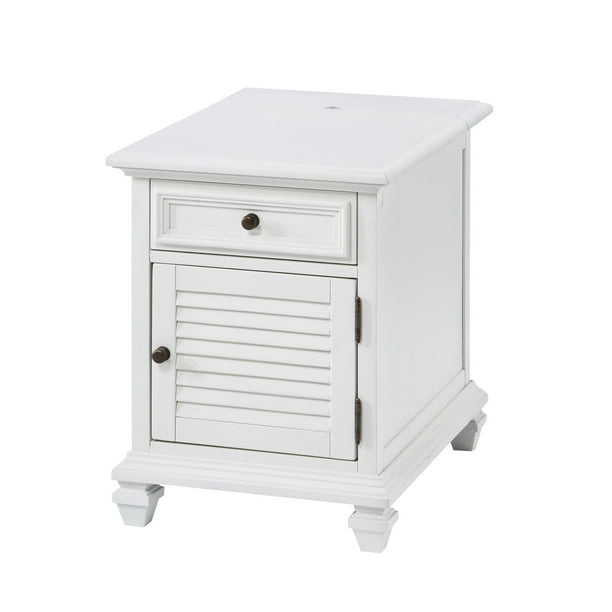 Charlestown Modern Farmhouse Soft White Wood Storage End Table with USB - new
