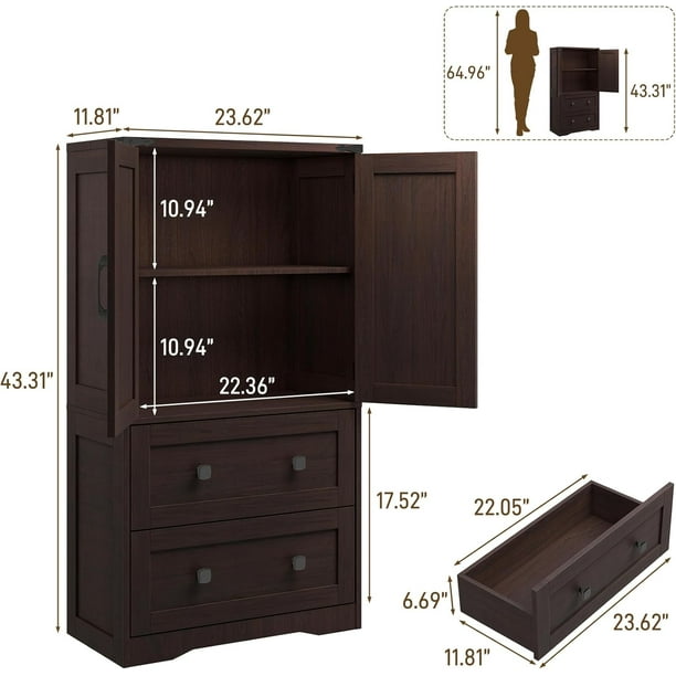 Vabches Modern Kitchen Pantry Storage Cabinet with 2 Adjustable Shelves, 2 Large Drawers & 2 Side Door, Versatile Bathroom Storage Cabinet for Kitchen, Dining Room, Living Room - new