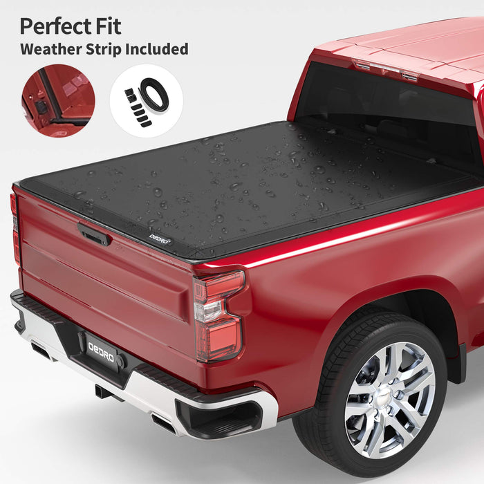oEdRo Soft Quad Fold Truck Bed Tonneau Cover Compatible with 2019-2024 Chevy Silverado/GMC Sierra 1500 New Body Style Without Multi-Flex Tailgate, Fleetside 6.6 Feet Bed - new