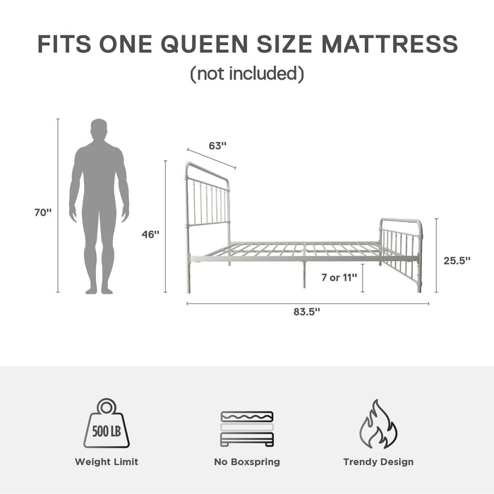 DHP Wallace Metal Platform Bed Frame with Headboard, Queen, White - new