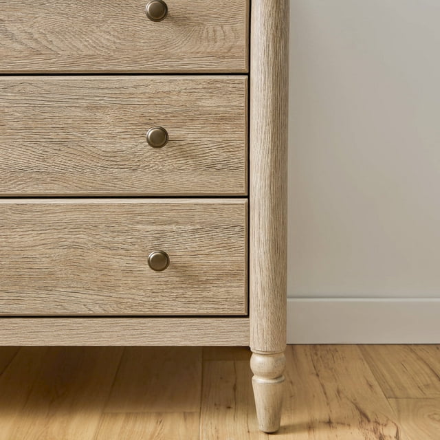 My Texas House Monroe 3 Drawer Nightstand with USB, Brushed Oak Finish - new