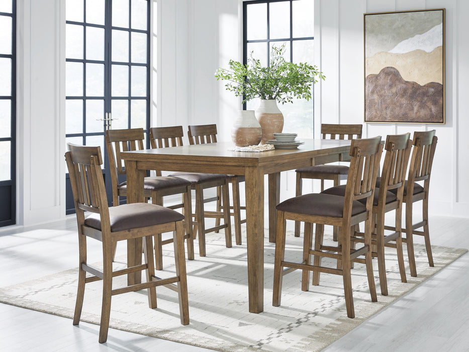 Broxtyn Light Brown Broxtyn Counter Height Dining Table and 8 Barstools