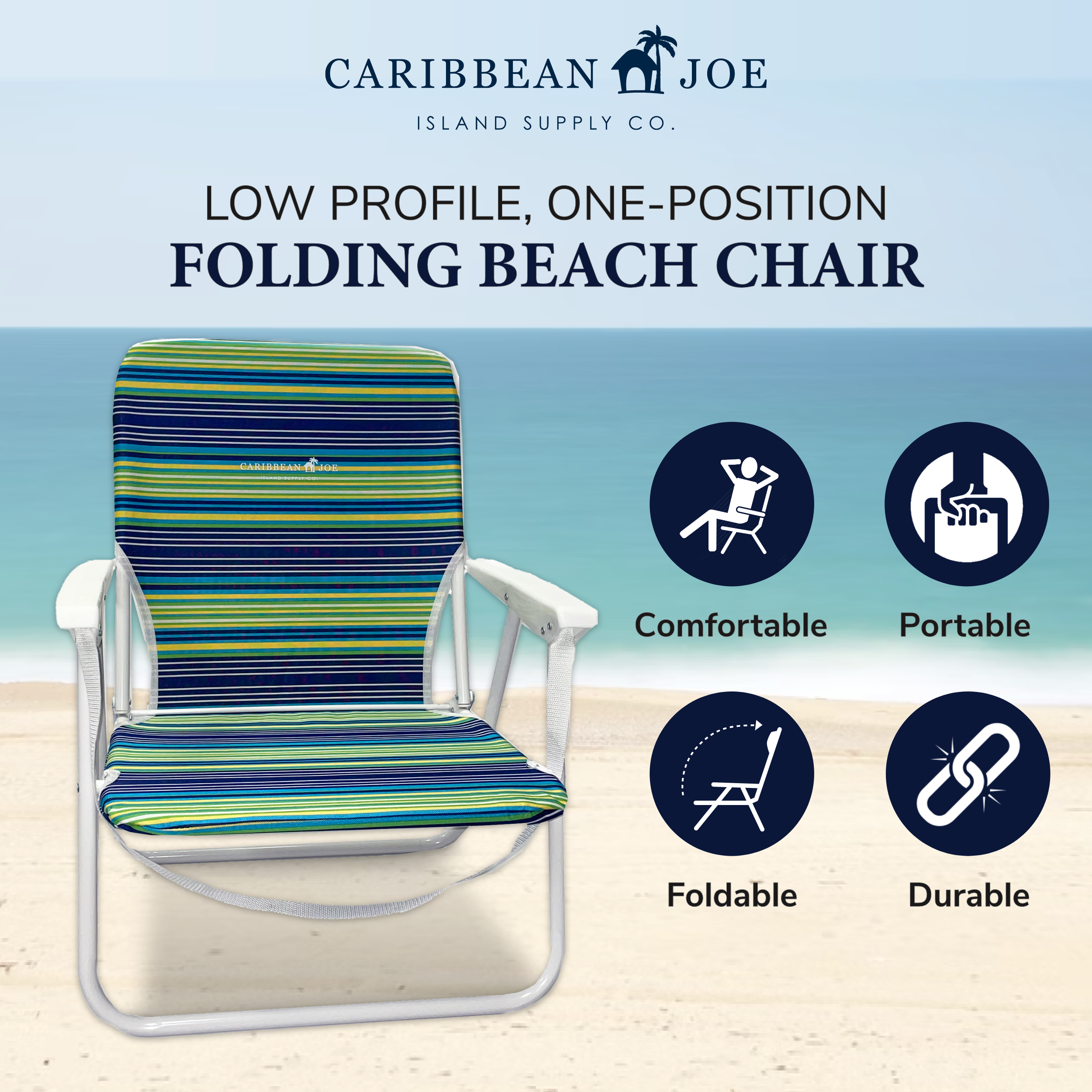 Caribbean Joe Folding Beach Chair, One Position with Armrests - open_box