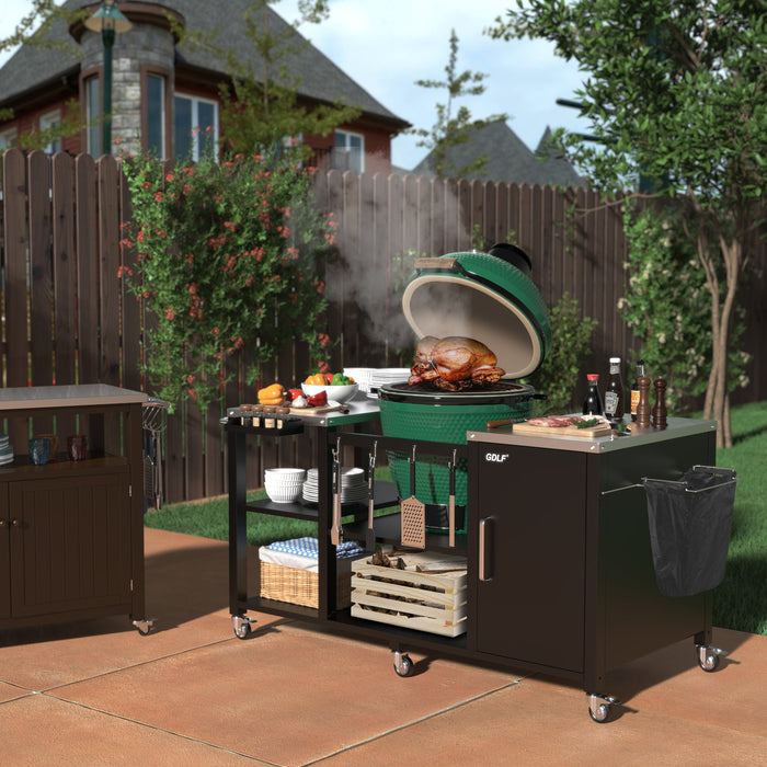 GDLF Table Compatible with Big Green Egg Grill Heavy Duty Metal Green Egg Stand with Accessories Storage - new