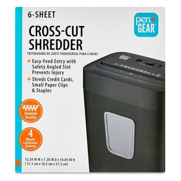 Pen+Gear 6-Sheet Cross-Cut Paper/Credit Card Shredder with 3.7 Gallon Bin, Black, Home & Office Use - new