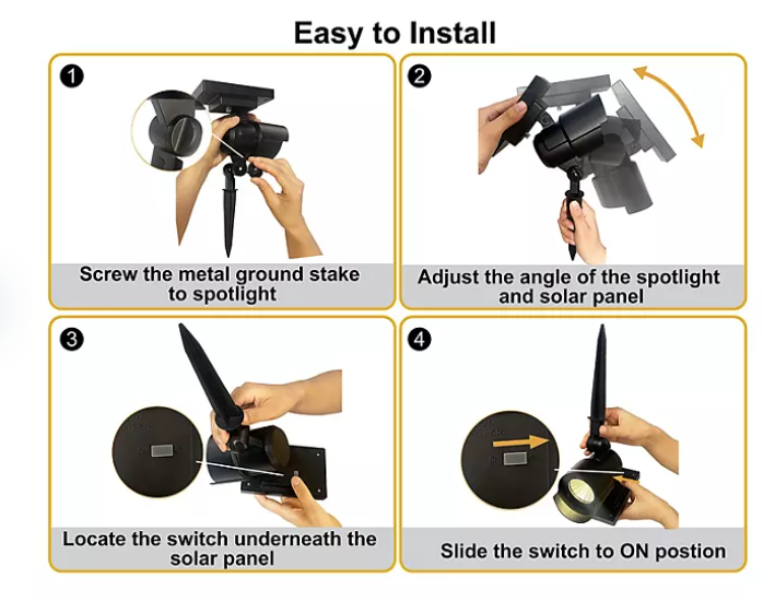 Member's Mark Matte Black LED Solar Spot Lights, 2-pack - open_box
