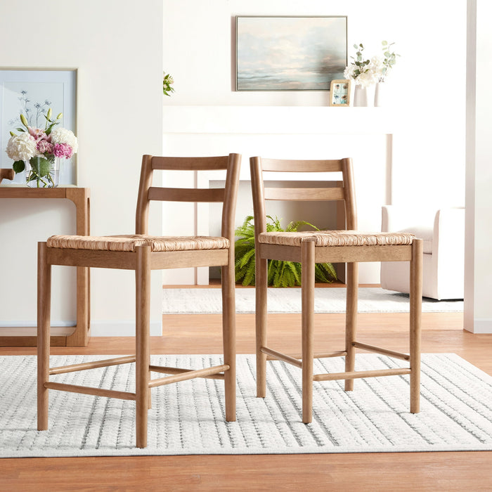 My Texas House Laurel Counter Stools with Woven Seagrass Seat, Kitchen, Warm Brown, 2 Pack - open_box