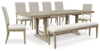 Vallardia Light Grayish Brown Vallardia Dining Table and 6 Chairs and Bench