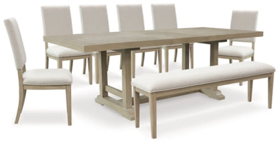 Vallardia Light Grayish Brown Vallardia Dining Table and 6 Chairs and Bench