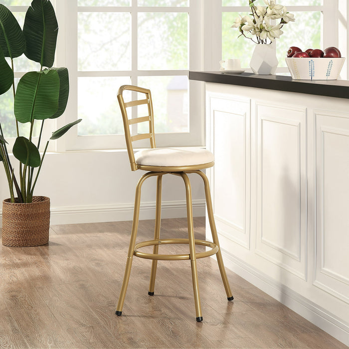 Mainstays 3 Pack Indoor Adjustable 24" or 29" Swivel Gold Metal Barstool, Cream Seat - new