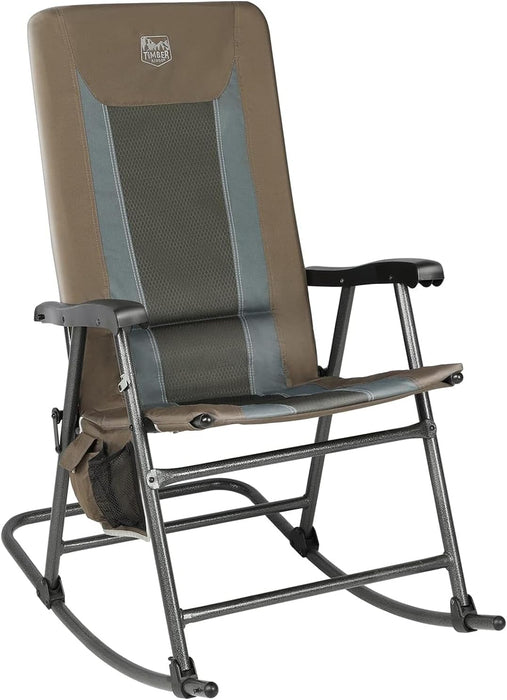 TIMBER RIDGE Foldable Padded Rocking Chair for Outdoor, High Back and Heavy Duty, Portable for Camping, Patio, Lawn, Garden, Yard or Balcony, Supports 300lbs (Brown) - open_box