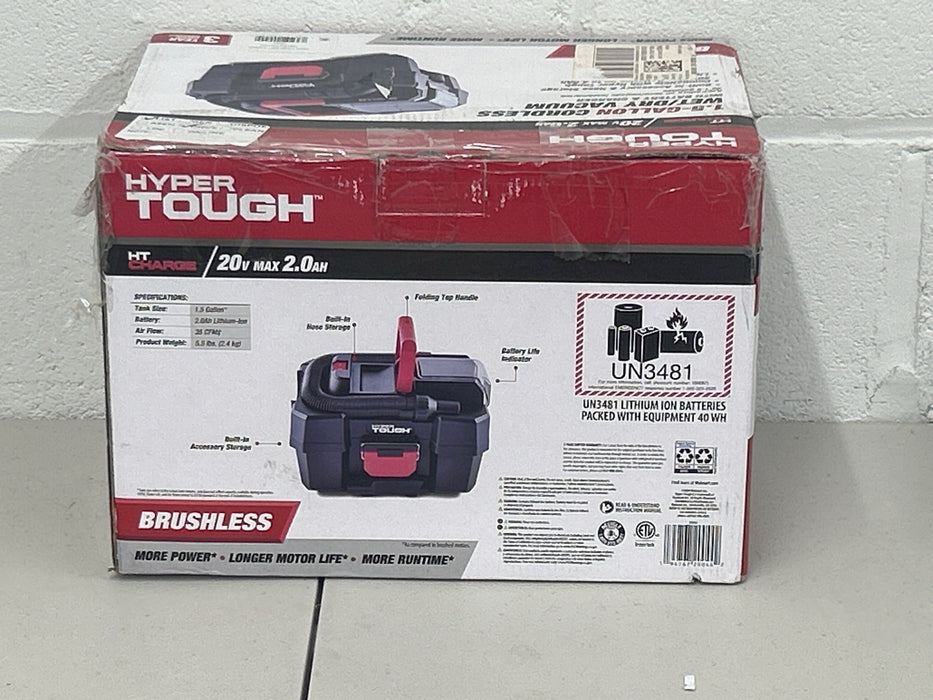 Hyper Tough 1.5 Gallon Wet Dry Vac, 20V Max, Brushless Motor, Cordless, Battery and Charger Included - new
