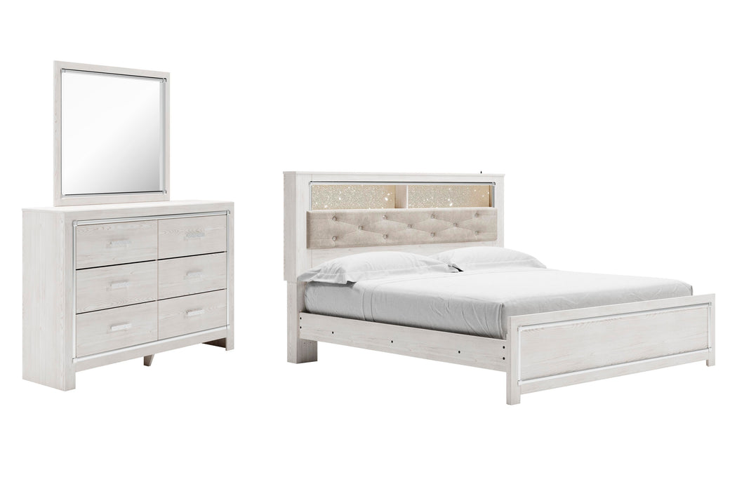 Altyra White Altyra King Panel Bookcase Bed with Mirrored Dresser