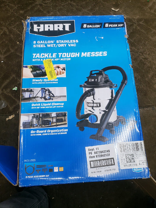 HART VOC812SF 3703 8 Gallon 6 Peak HP Stainless Steel Wet/Dry Vacuum - new