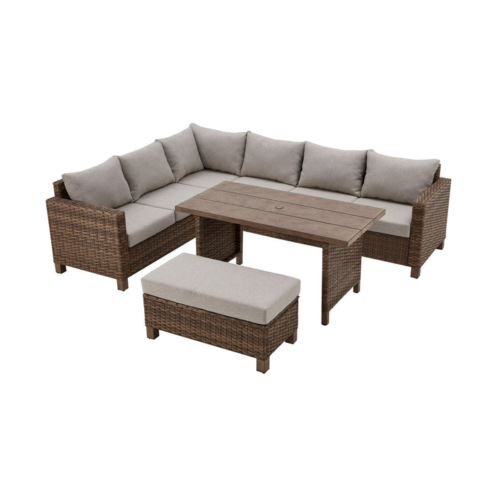 Better Homes & Gardens Brookbury 4 Piece Outdoor Wicker Patio Sectional Dining Set, Gray Cushions - new