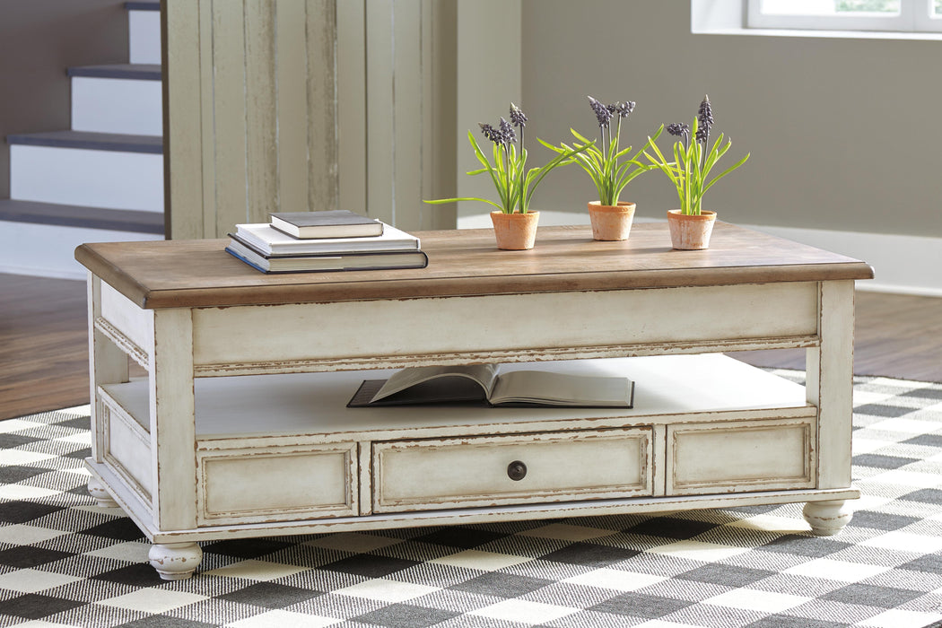 Realyn White/Brown Lift Top Cocktail Table