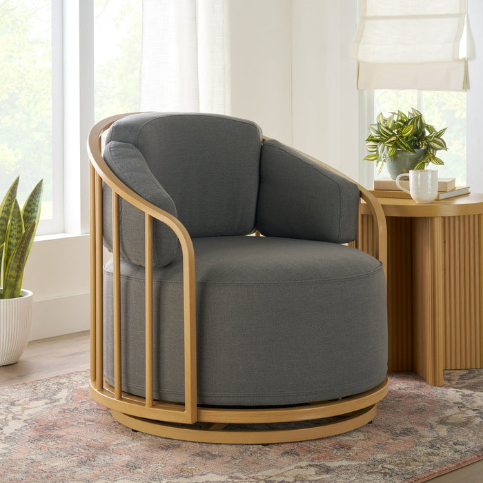 Better Homes & Gardens Lillian Swivel Birdcage Accent Chair, Charcoal Linen - open_box