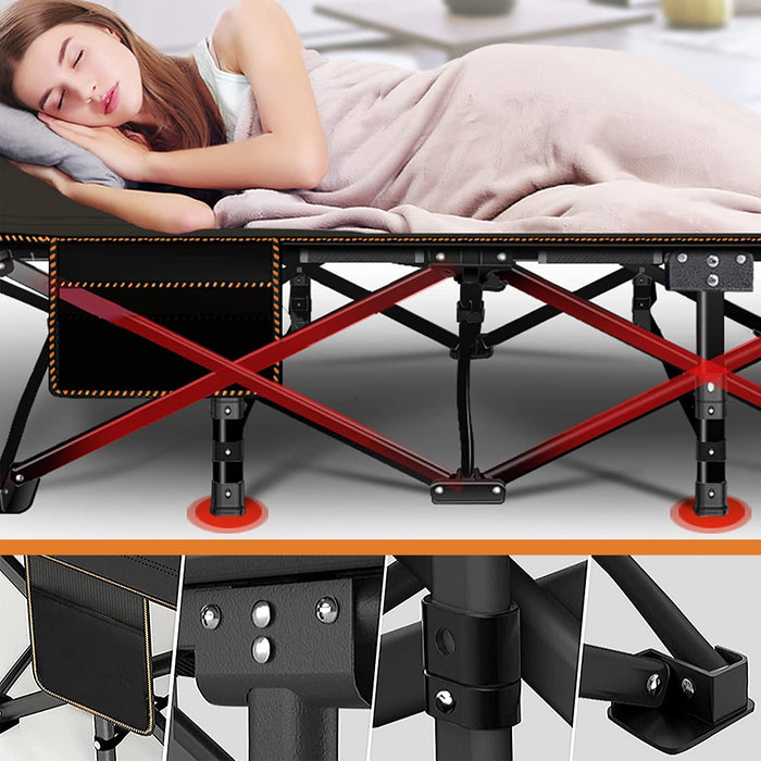 ABORON Oversized Folding Cot, XXL Folding Sleepovers Bed, 78"x32"x18" 900lb-Loading Heavy Duty 2-Layer 1200D for Guest Sleeping W/Mattress & Carrying Bag for Camping Home Office Vacation - n