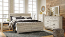 Bellaby Whitewash Bellaby King Platform Bed with 2 Storage Drawers with Mirrored Dresser, Chest and Nightstand