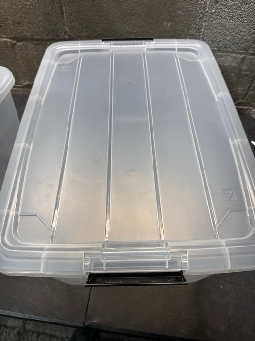 IRIS 60 Qt. Plastic Storage Bins with Lids, Clear, Latching, Stackable, Totes 3Pk - open_box