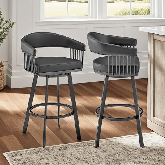 Armen Living Chelsea 25" Counter Height Swivel Bar Stool in Black Finish and Black Faux Leather - new