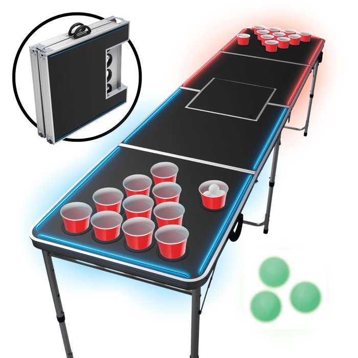 MinnARK Sports LED Portable Pong Table, Folding Party Game Set for Tailgating and Outdoors, 8-Foot Length - used_good