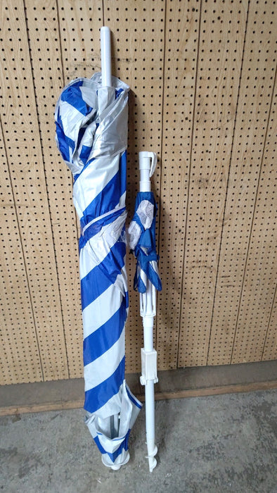 Mainstays 6 ft Blue and White Stripe Beach Umbrella, Sun Protection - open_box