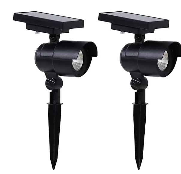 Member's Mark Matte Black LED Solar Spot Lights, 2-pack - open_box