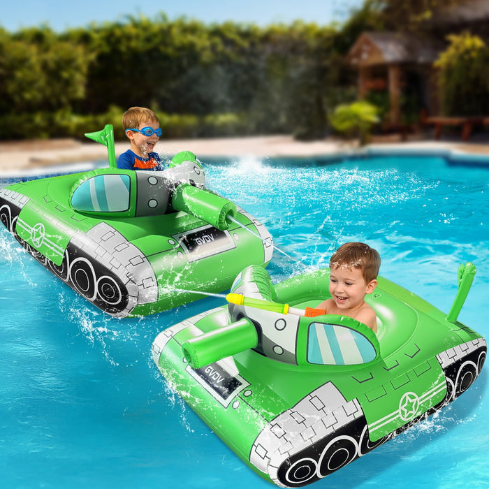 GVDV Inflatable Tank Pool Float for Adults & Kids, 61" x 44" Ride-On Float with Water Squirt Guns, Ideal for Summer Beach & Pool Party Water Battle Games - new