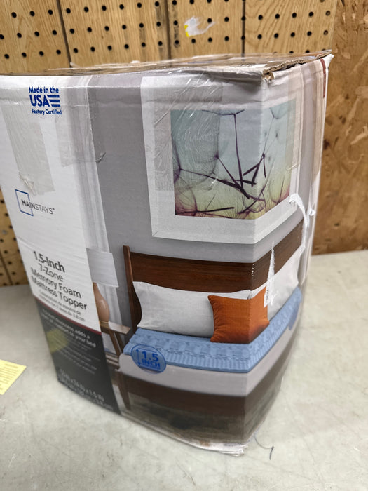 Mainstays 1.5” 7-Zone Reversible Memory Foam Mattress Topper, Queen - new