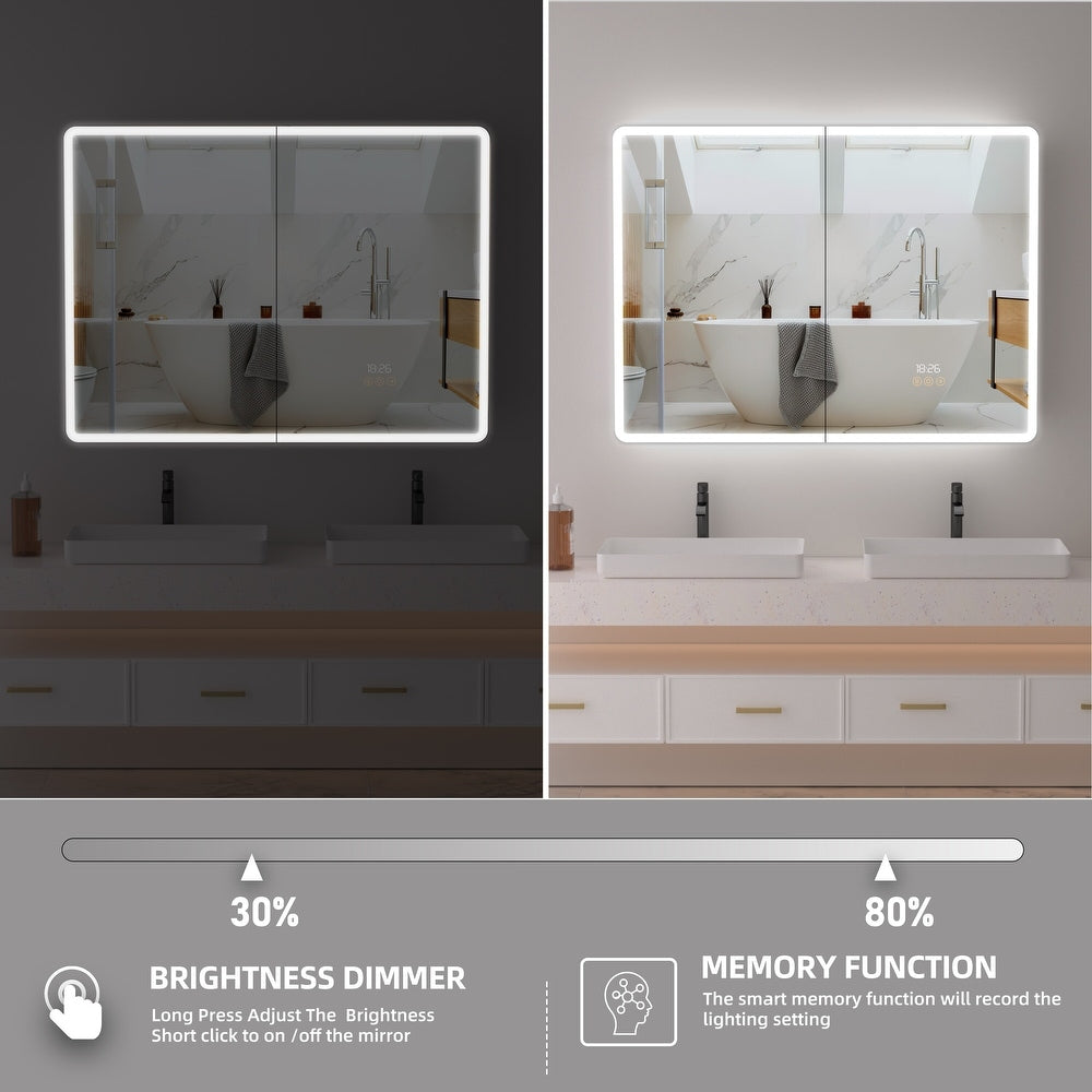 Aluminum LED Bathroom Medicine Cabinet with Mirror,Recessed or Wall-mounted,Defogger,Built-in power and USB - open_box