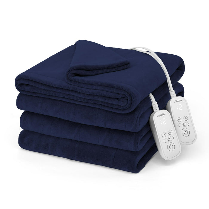 Sunbeam Electric Heated Bed Blanket Navy Soft Microplush 12 Heat Settings Queen 90 x 84 - new