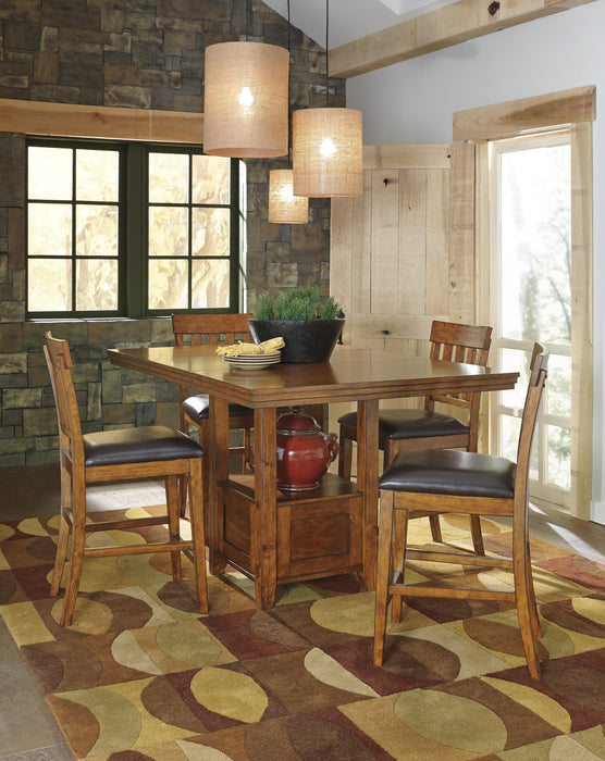 Ralene Medium Brown Ralene Counter Height Dining Table and 4 Barstools